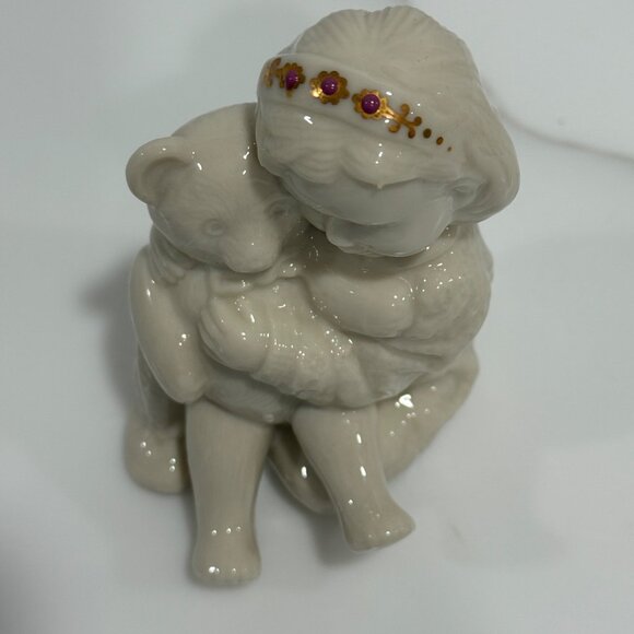 VTG 1994 Lenox China Jewels Teddy's Tired Figurine Girl Hugging Teddy Bear 4" - Picture 4 of 10